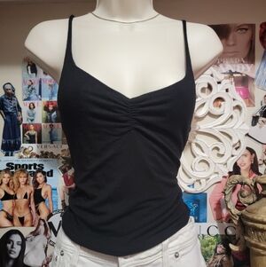 Black Spaghetti Strap Ruched V-Neck Top